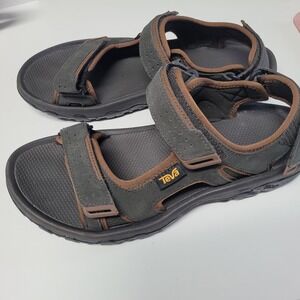 Teva Mens Hudson Leather Sandals Brown Grey Hiking Walking Strappy Size 10